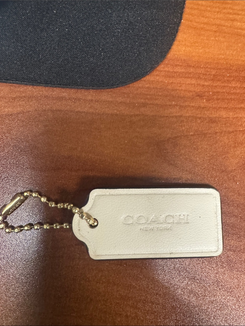 Coach Off-White Leather Bag Tag with Gold Ball Chain